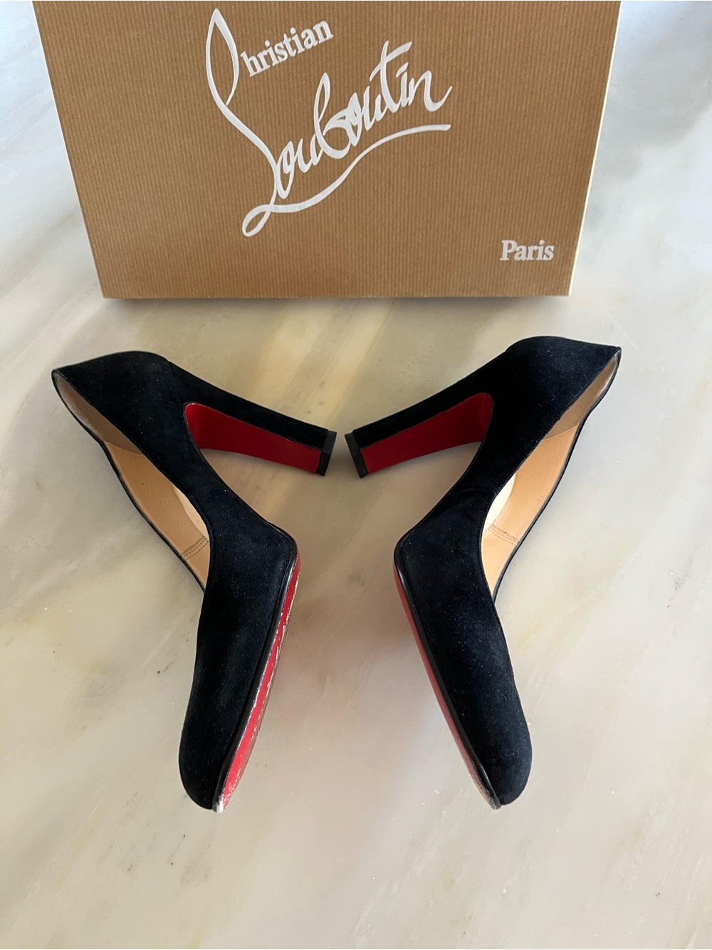 Christian Louboutin Black Suede Round-Toe Pumps - size 37 - Picture 3 of 14